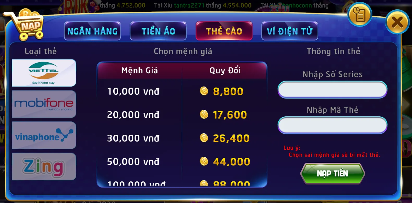 nap tien qua the cao