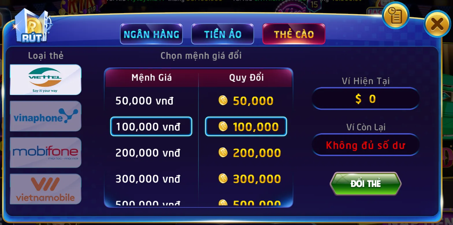 rut tien qua the cao