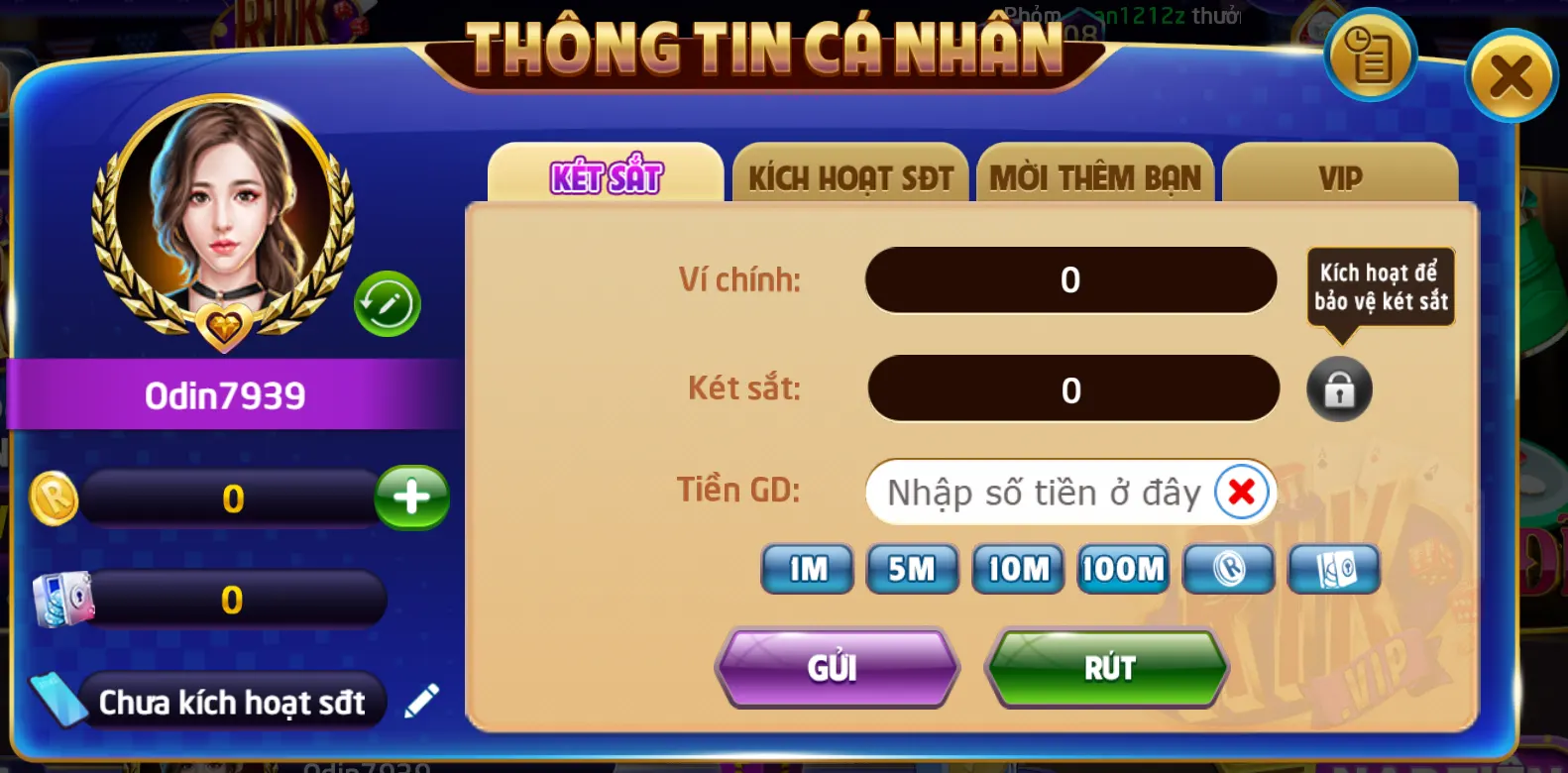 rut tien rikvip o tai khoan ca nhan